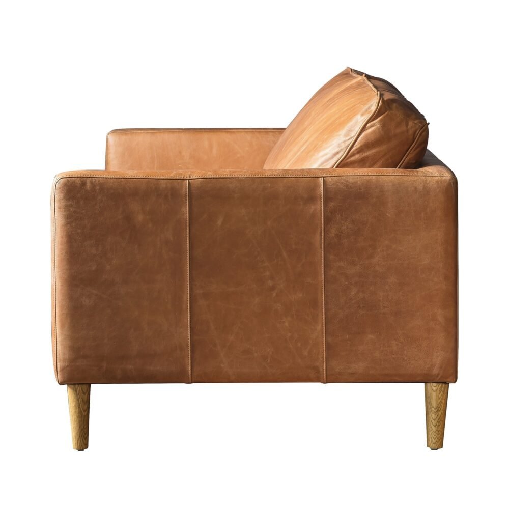 2 Seater Leather Sofa - Vintage Brown - Image 3