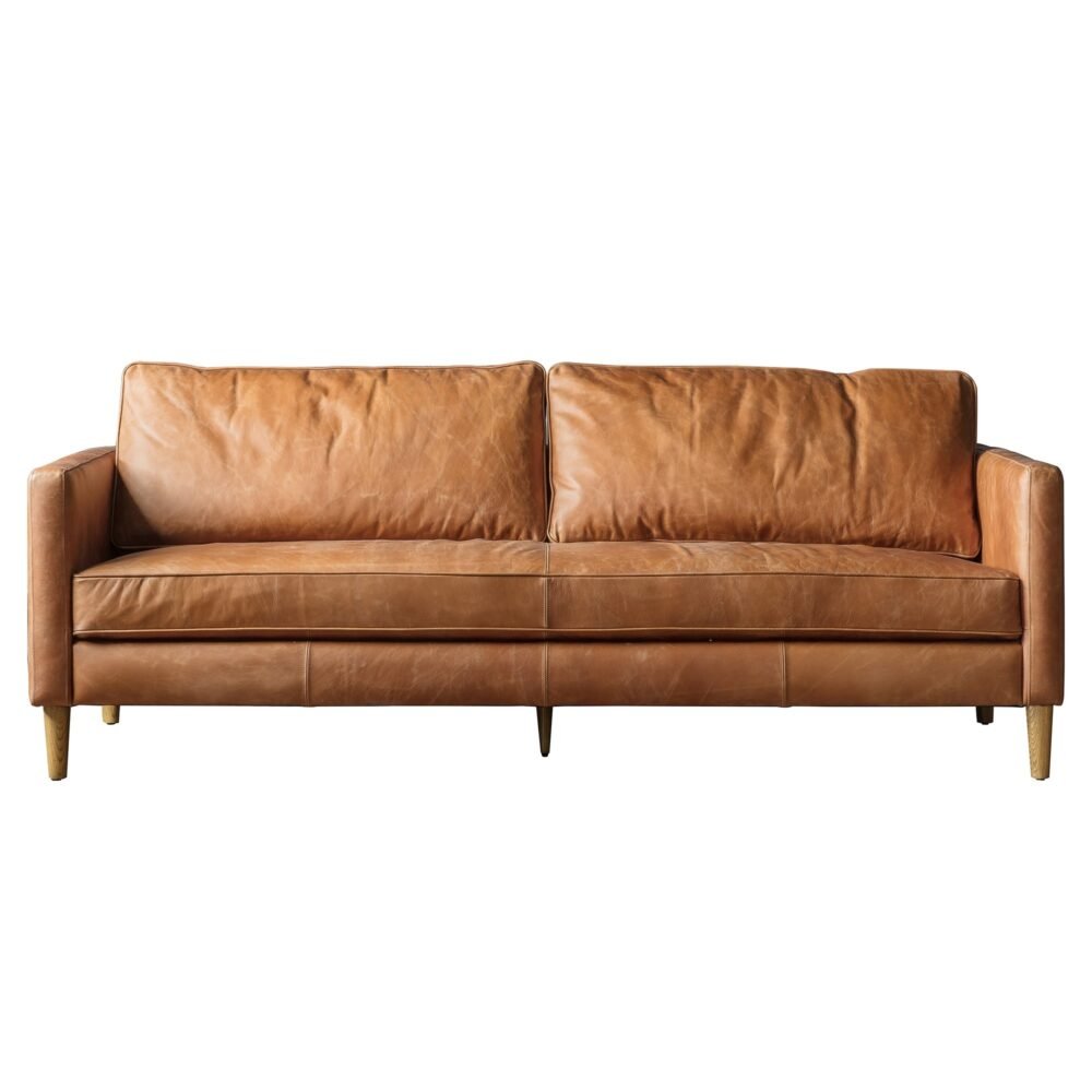 2 Seater Leather Sofa - Vintage Brown - Image 5