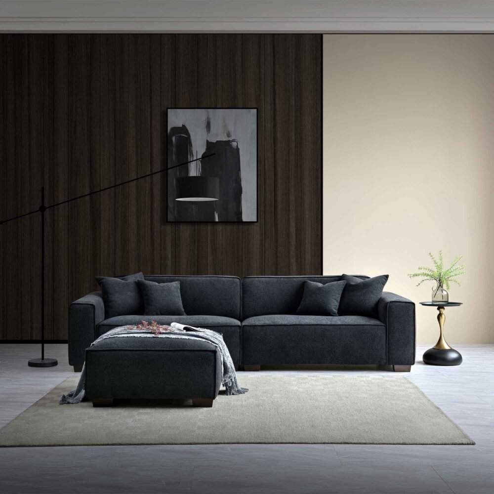 Midnight Boucle Sofa with Ottoman