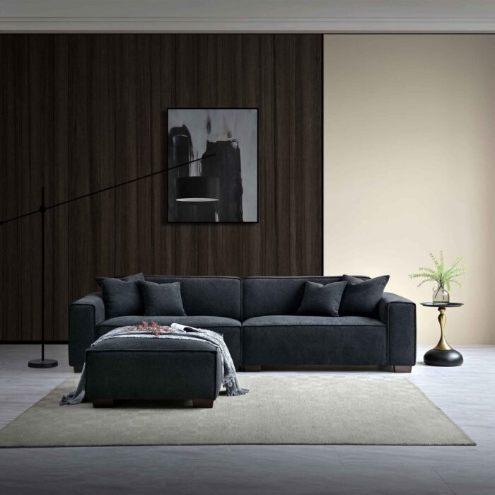 Midnight Boucle Sofa with Ottoman