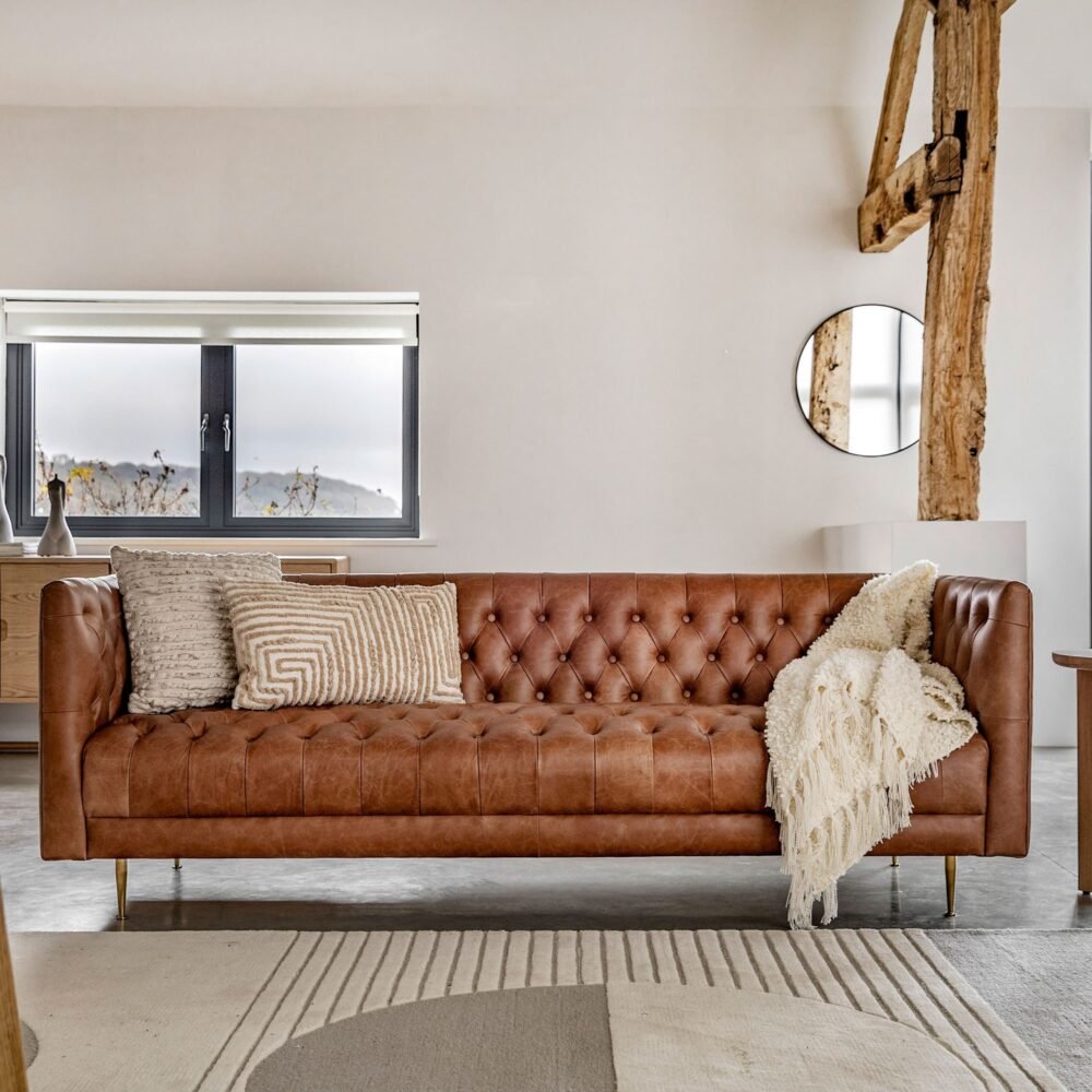 3 Seater Tufted Leather Sofa