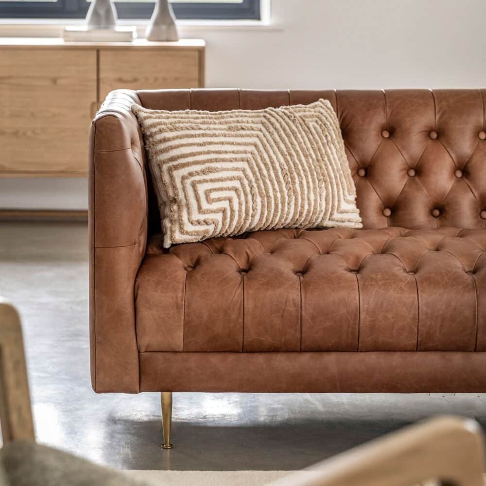 3 Seater Tufted Leather Sofa - Image 5