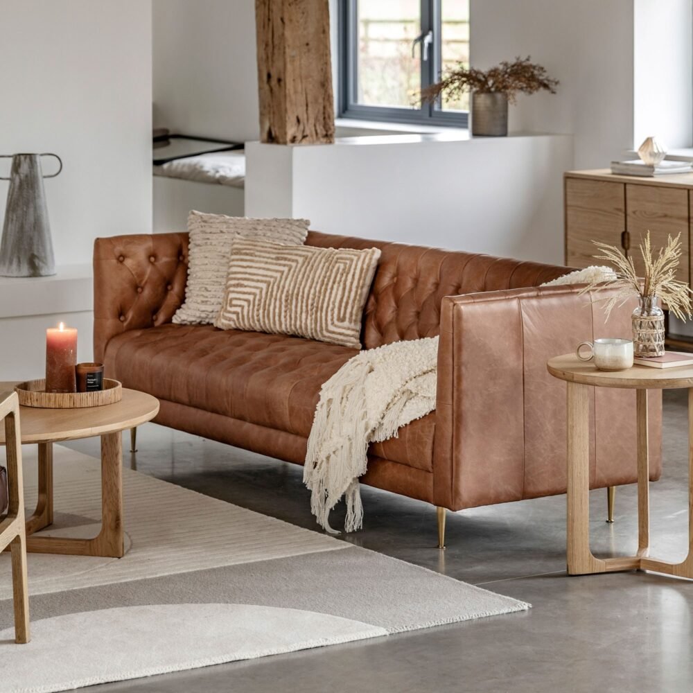 3 Seater Tufted Leather Sofa - Image 3