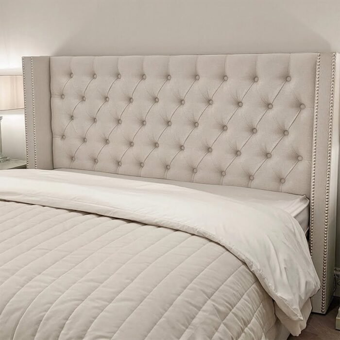 Button Tufted Winged Headboard Bed