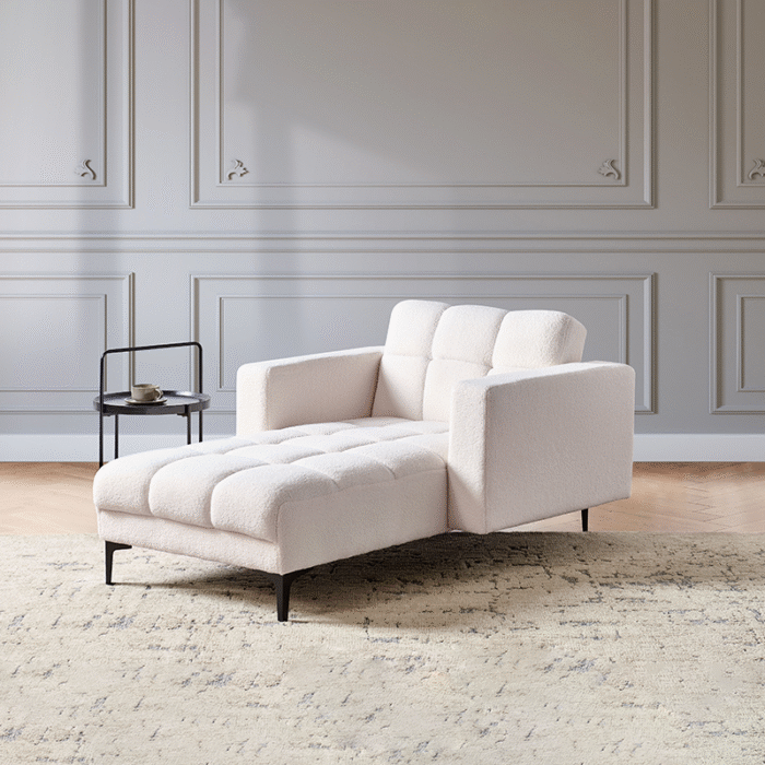 White Boucle Chaise Lounge