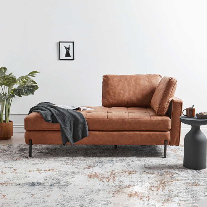 Brown Faux Leather Chaise Lounge