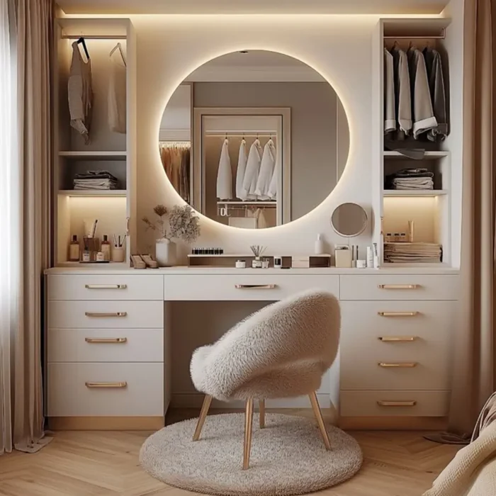 Dresser with Drawers Mirror and Shelves